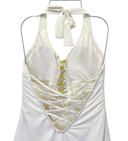 Bleu Rod Beattie  Lace-Up Halter One Piece Swimsuit Coconut Ivory & Gold Size 10