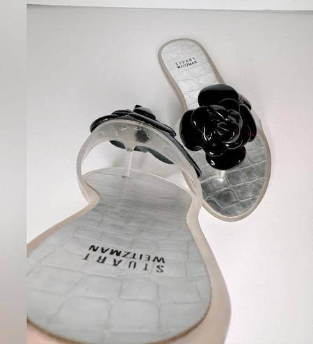 Stuart Weitzman Black Bloom Flower Jelly Flip Flop Sandals Size 8