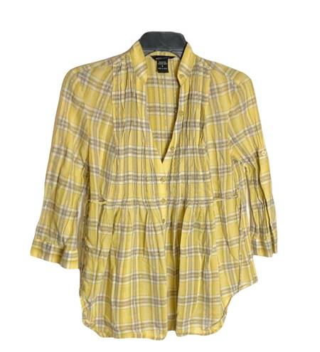 Moda International Gold, Gray, White Plaid w Gold Metallic Threading Shirt Wm S