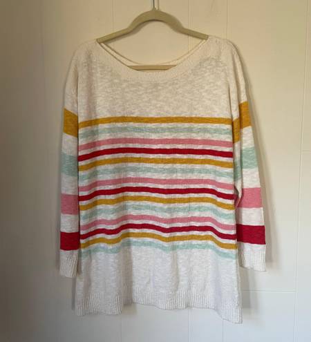 Talbots Plus Boatneck Sweater 3/4 sleeve cream rainbow stripe Women’s size 1X