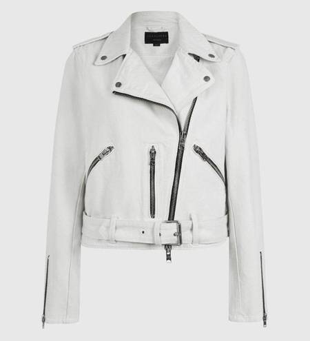 ALLSAINTS NWT  Balfern Denim Biker Jacket Size 8 US Stone White