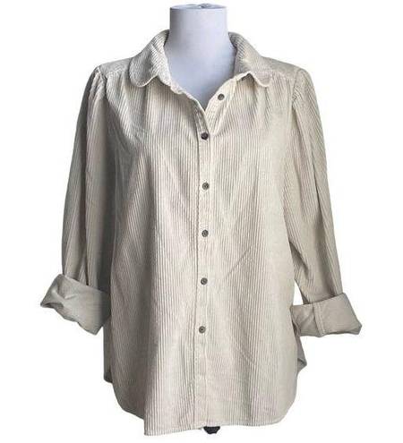 The Loft  Corduroy Long Sleeved Button Down Shirt Peter Pan Collar Puff Sleeve SZ L