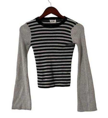 SEEK the Label  Striped Knit Bell Sleeve Sweater Top