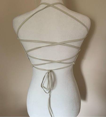 Good American  Vacay Strappy Halter Top in Bone Faux Leather Size 1 (Small) NEW