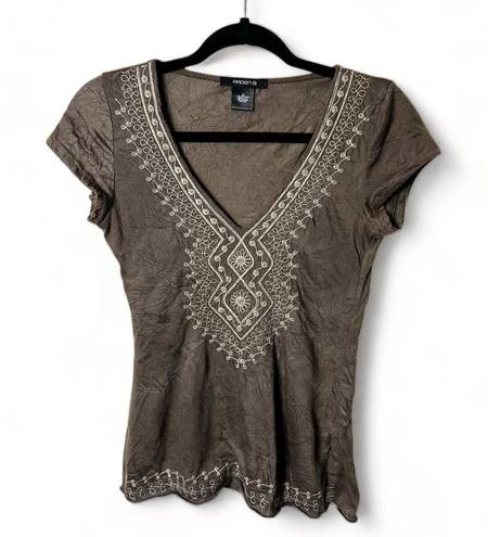 Arden B . - Khaki Green Tee with White Embellished Stitching - Sz. XS