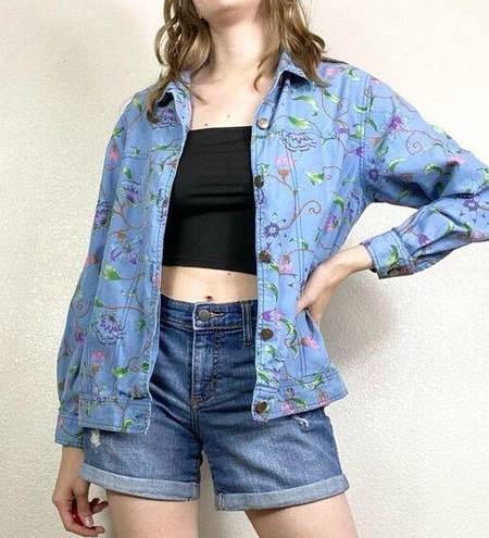 Vintage Blue  Floral Button Up Jean Shacket Jacket