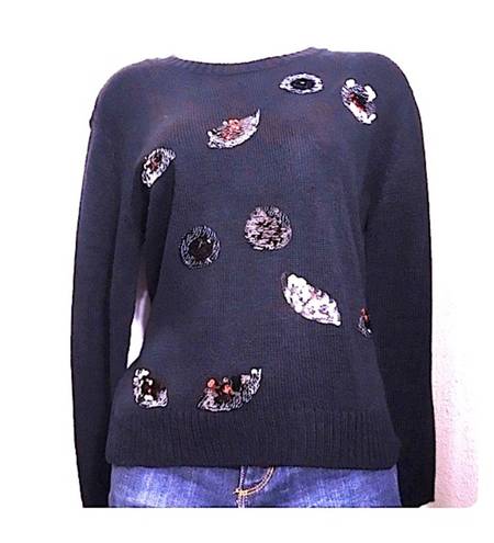 Divided H&M  Embellished Sequin Flip Color Spooky Eyes Fuzzy Sweater Black XS