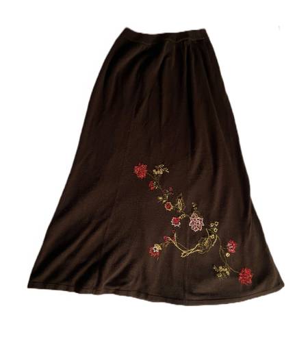 Dress Barn Vintage Y2K  Dark Brown Embroidered Floral Knit Midi Skirt 🔥