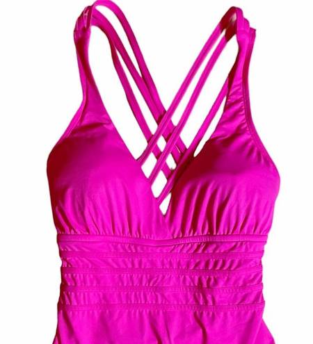 La Blanca  Banded Waist Strappy Cross Back One-Piece Swimsuit Orchid Pink Size 14