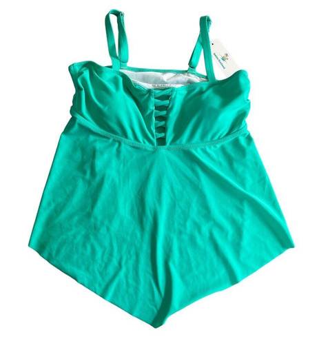 Beachsissi  Ruffle Hem Cross Front Tankini Teal XL New