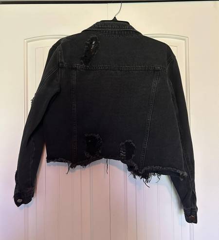 Black Distressed Denim Jacket Size L