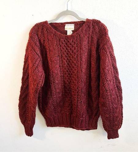 JACK  Winter Sweater Handmade Burgundy Crew Neck 
Puff Sleeve Cable Knit Sz L GUC