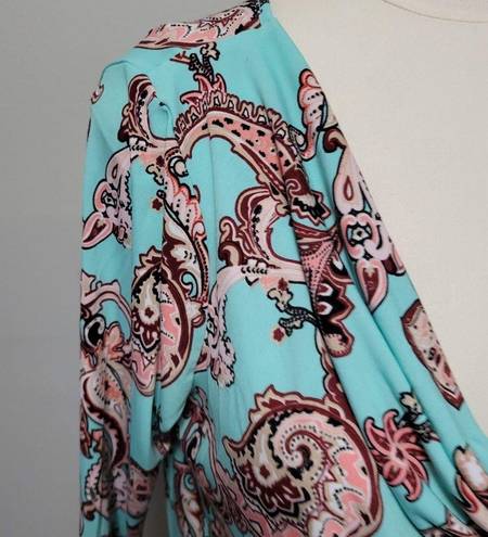 Ny&co NY& 7th Ave teal paisley drape neck ruched blouse size small