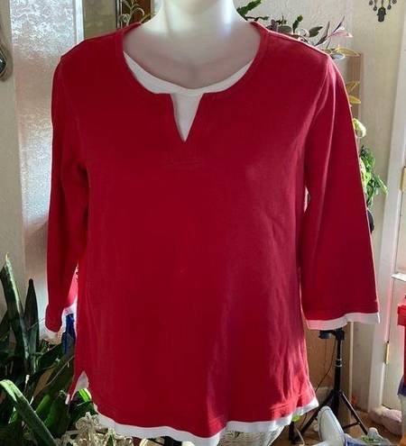 Coldwater Creek  Red/White Long Sleeve Blouse Size Small