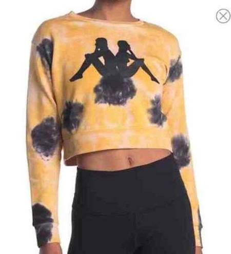 Kappa  Galz Tie Dye Cropped Sweatshirt Crew Neck Logo Pullover Yellow Small