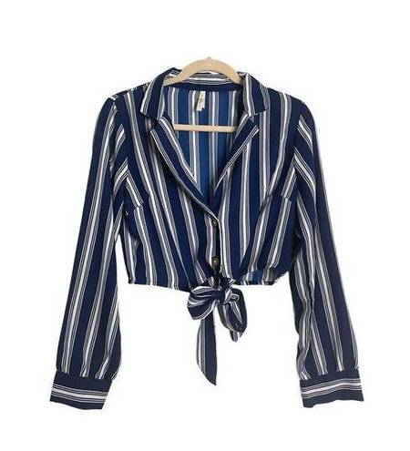 The Moon  ORCHID | WOMENS TIE FRONT CROPPED BLOUSE TOP  NAVY WHITE STRIPED M