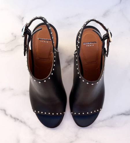 Givenchy studded black leather slingback mules slides sandal mismatched 35 36