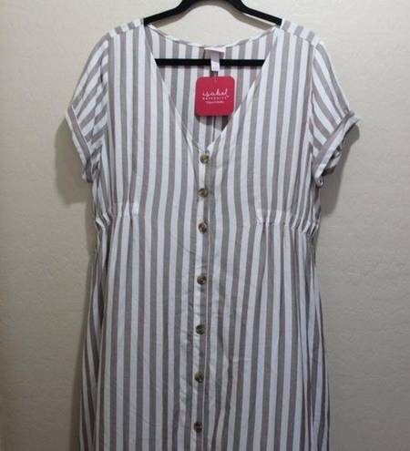 Isabel Maternity  Womens L Dress Cream/Brown Striped NEW NWT