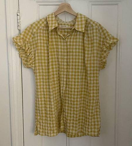 Max Studio  Plain Button Up Top Yellow Ruffles Sz M/L