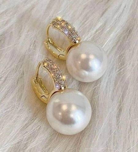 Elegant White Pearl Drop Dangle Hoop Earrings for Women Gold
