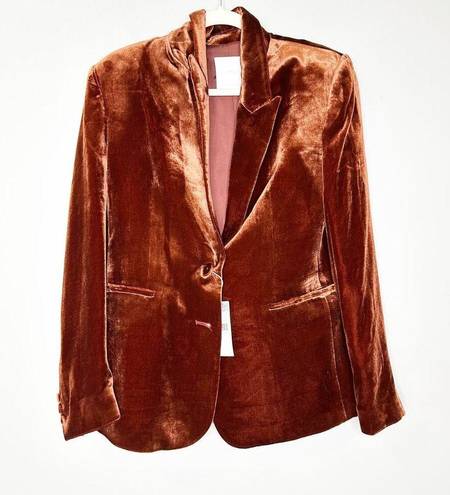 Mango  Womens Velvet Suit Blazer Button Front Lapel-Collar Welt Pockets Brown M
