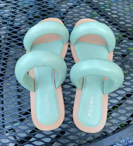 Pilcro Anthropologie NWOT  Mint Pistachio Double Puff Strap Flat Slide Sandal Women's US 8 SlipOn Puffy band padded