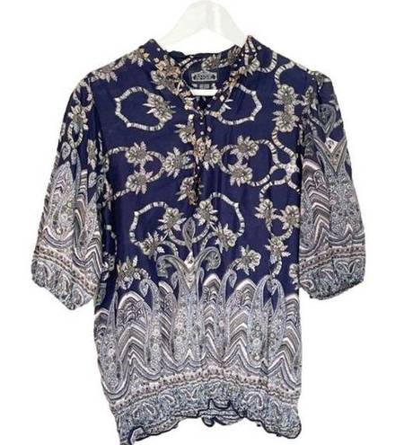 Angie  Puff Sleeve Smocked Popover Top Womens Size S Embellished Boho‎ Multicolor