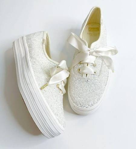 Keds  X Kate Spade Triple Glitter Lace Up Platform Sneaker White Women's 6