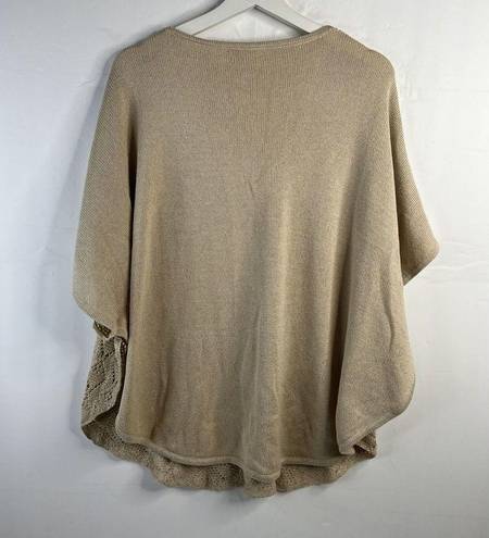 Chico's  Women’s Size S / M Poncho Sweater Beige Gold Metallic V-Neck Short Sleeve