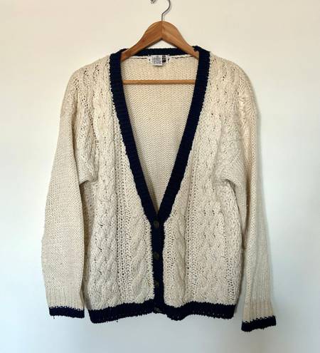 Vintage Contrast Cream And Navy Cardigan Sweater Blue Size M