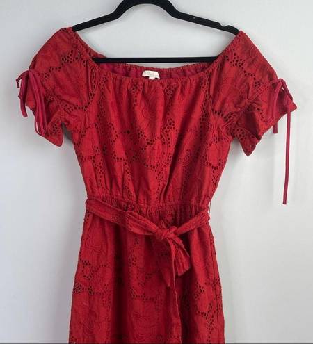 Shoshanna  anthropologie eyelet red belted ruffle midi dress size 2 wedding guest