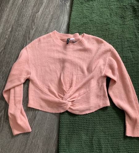 Divided Pink Cropped Front Knot Sweater Cottage Core Girly