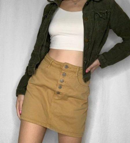 Brandy Melville John Galt Tan Beige Denim Exposed Button Mini Skirt S