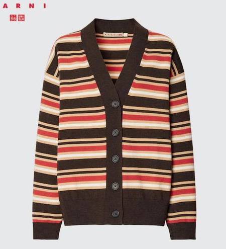 Uniqlo MARNI x  Merino Blend Striped Oversized Cardigan in Dark Brown