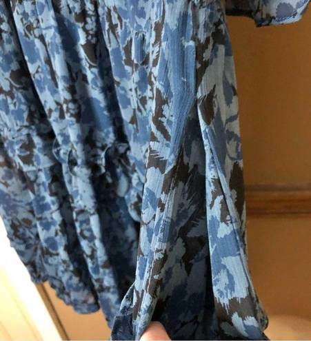 Olivaceous  Floral Ruffle Tiered Pocket Babydoll Dress Blue Medium