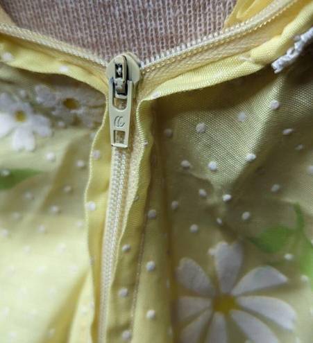 Daisy Vtg 1960s Pale Yellow  Floral Dot Textured Puff Sleeve Maxi Prairie Dress 2