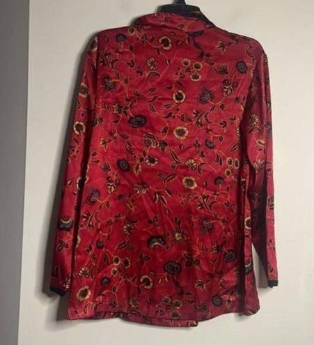 Jaclyn Smith red floral long sleeve pajama set, oriental, lightweight