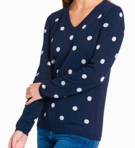 Tommy Hilfiger  Polka Dot V- Neck Cardigan Sweater (Sz M) Navy Blue & White