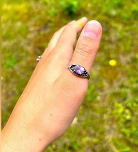 925 silver vintage ring with purple stone marcasite size 8