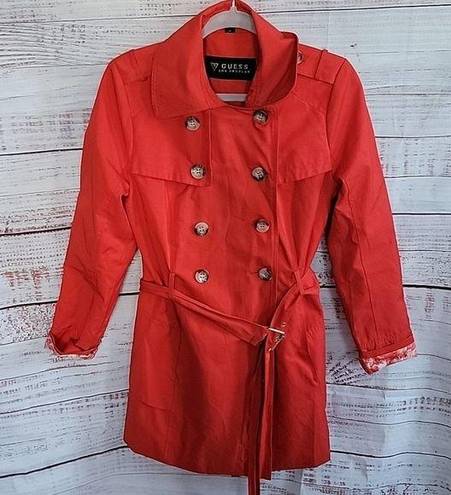 Guess  Red Floral Double Breasted Belted Tailcoat Women's Trench Coat Size Medium