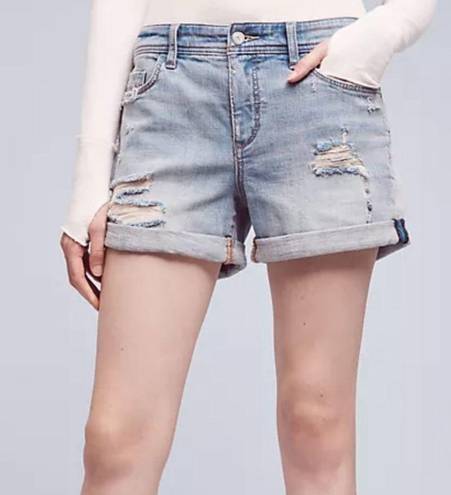 Pilcro Anthropologie Hyphen Distressed Denim Roll Up Bermuda Shorts Light Wash