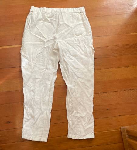 DKNY NWT Womens Cropped Ankle Cargo Pants Joggers in Ivory White