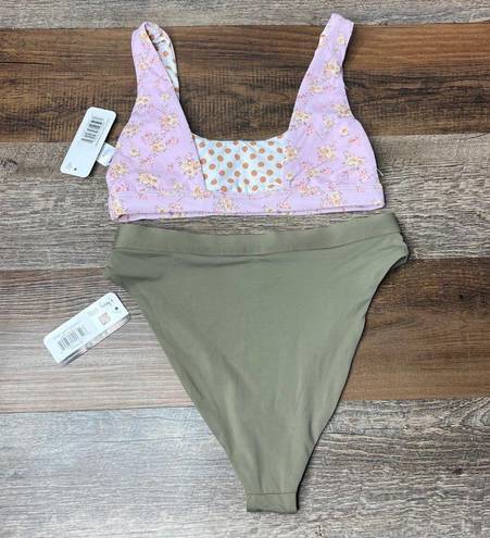 Daisy NWT Dippin 's Bikini 2 Piece High Waist Taupe Bottoms Pink Floral Top Small