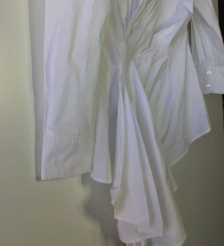 Natori cotton poplin side drape button doown Blouse White
