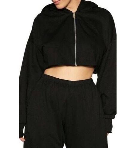 Naked Wardrobe NWT  Black Zip Up Cropped Boxy Hoodie