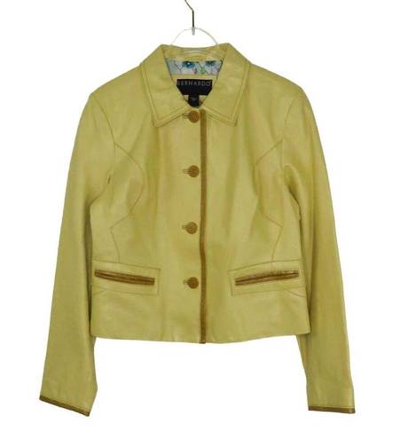 Bernardo 90s  Vintage Yellow Leather Jacket Medium Retro Y2k