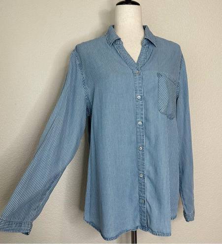 Chico's Chico’s 100% Lyocell Blue Striped Button Down Shirt