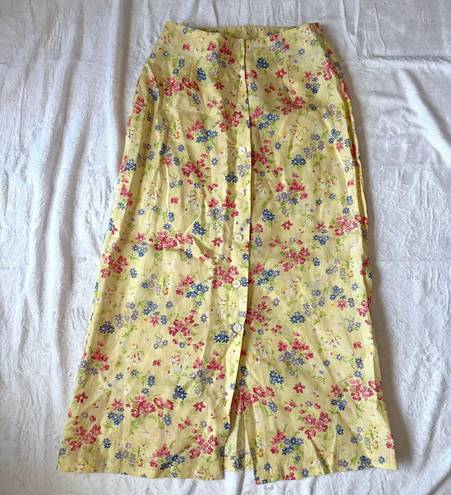 Vintage Yellow Floral Maxi Linen Skirt Size 6