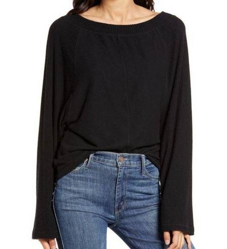 Treasure & Bond  Cozy Ribbed Raglan Sleeve Top In Black