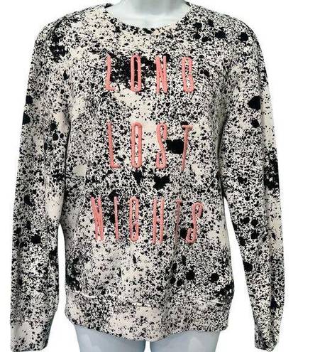 Guess  Long Lost Nights Paint Splatter Black White Pink Crew Neck Sweatshirt XS